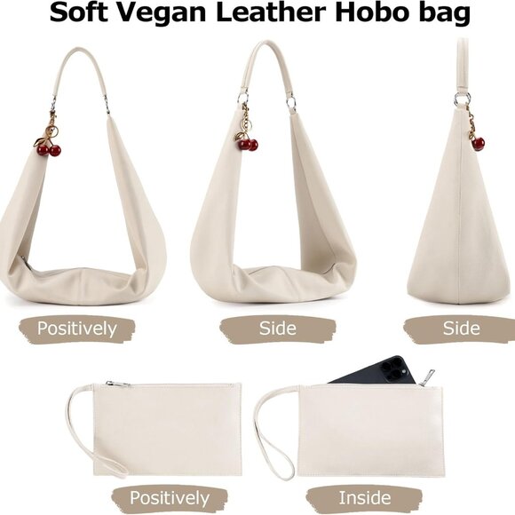 Slouchy Hobo Bags for Women Soft Vegan Leather Sling Bag Designer Shoulder Purse - Picture 4 of 6